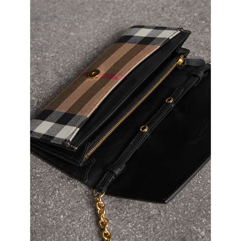 burberry house check & black leather chain wallet|The Burberry Scarf .